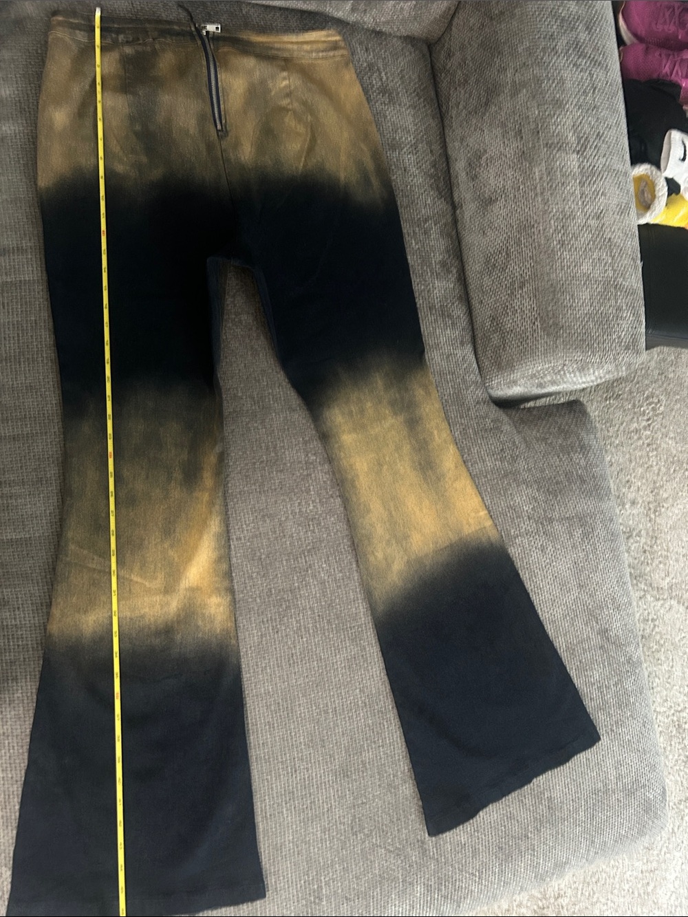 Y2K Black Gold Acid Wash Lace Up Flare Jeans Pants XL - Picture 8 of 13